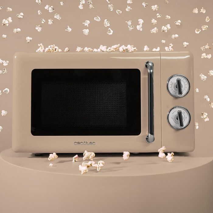 Мікрохвильова піч Cecotec Proclean 3110 Retro Beige з грилем, 700 Вт, механічне керування, 6 рівнів потужності, таймер до 30 хв, функція розморожування, ретро-дизайн, бежевий колір, сталеве покриття, серія 31 Beige