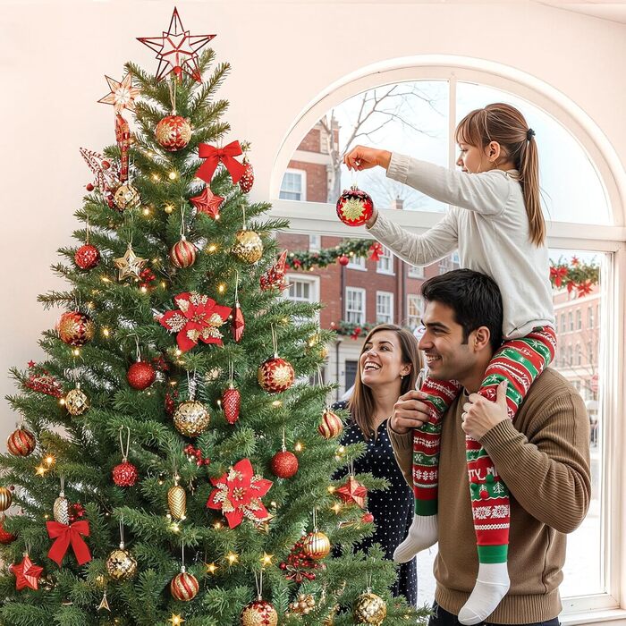 Набір прикрас на ялинку Alupssuc 128 шт. (кулі, квіти, орнаменти) - червоний та золотий, для свят, вечірок