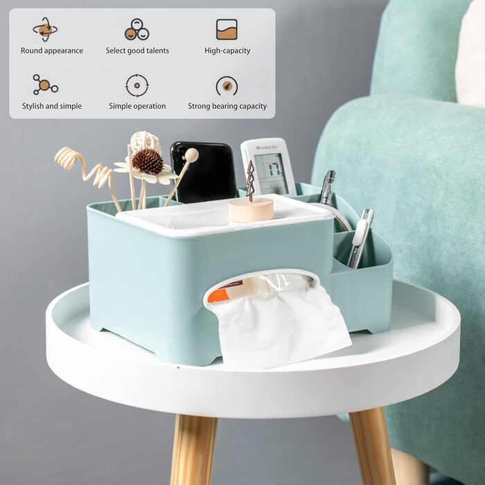Tissue Box, Tissue Holder Box, Multifunctional Tissue Holder with Stylish Remote Control Tabletop, Cosmetic Tissue Box for Office Bedroom Car (A green)