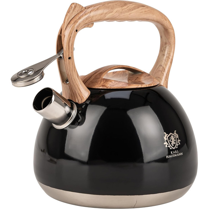 Чайник електричний KARL HAUSMANN Induktion 3L з автоматичним свистком - нержавіюча сталь, для індукційних, газових та електричних плит (Чорний)