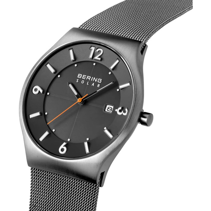 Годинник Bering чоловічий Solar, 40 мм, корпус та циферблат з нержавіючої сталі, браслет Milanaise, сапфірове скло, 5 ATM, 14440-077