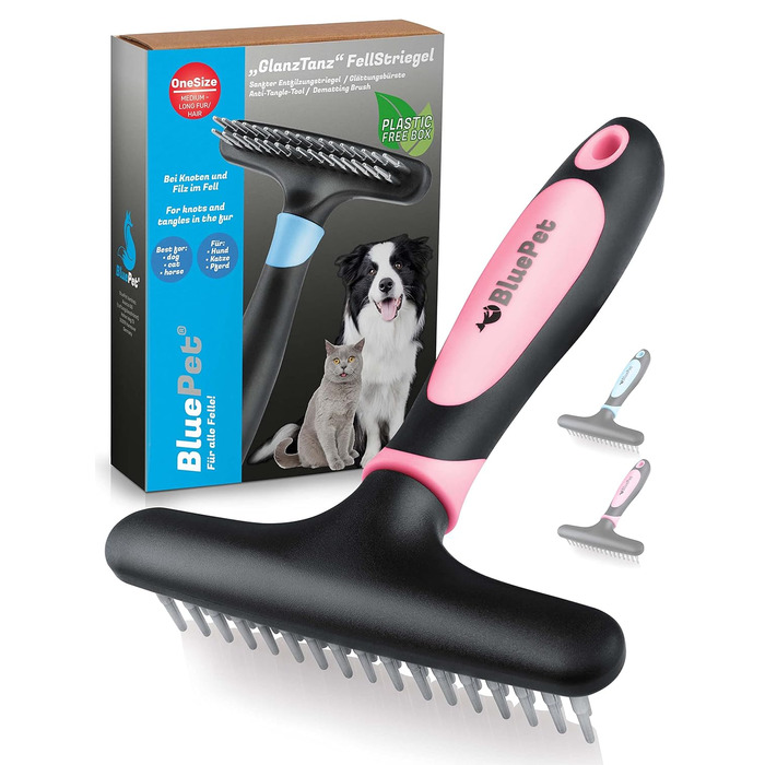 Феллентвіррлер BluePet для довгошерстих собак та котів: щітка-розпушувач з двома рядами пінів, розплутує, видаляє підшерстя, вирівнює шерсть (рожева, версія 1.0)