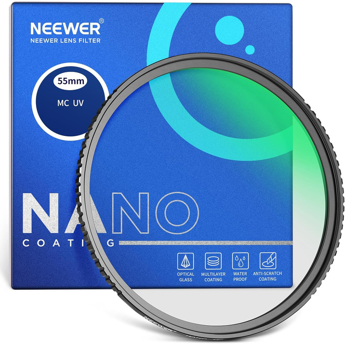 Фільтр NEEWER 55mm MC UV з 24-шаровим покриттям Nano, захисний фільтр з оптичного HD скла, водонепроникний, стійкий до подряпин, ультратонкий алюмінієвий корпус