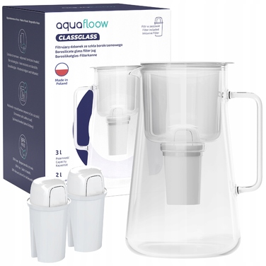 Скляний фільтрувальний глечик AquaFloow ClassGlass White + 3 фільтри Class