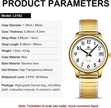 Жіночий годинник LN LENQIN: Водонепроникні годинники для жінок з нержавіючої сталі, кварцовий механізм, регульований браслет (сріблястий, золотий, білий)