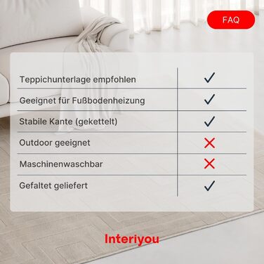 Килим Interiyou для вітальні Cannes, 120x170 см, кремовий - для спальні, їдальні, дитячої кімнати - короткий ворс, скандинавський бохо-дизайн, високий/низький ворс, геометричний малюнок (120 x 170 см, прямокутний)