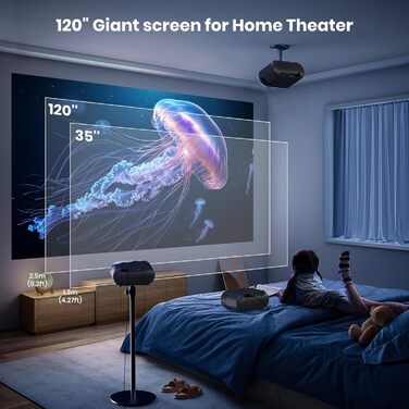 Портативний проєктор Mini Beamer 1080p з Wi-Fi, Bluetooth та штативом. Підтримка HDMI, USB, смартфонів, TV-Stick. Ідеально для домашнього кінотеатру та спальні. Чорний колір.