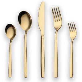 Berglander 30-Piece Titanium-Plated Cutlery, 30-Piece Gold Cutlery Set, Cutlery Set Cutlery Sets, Service for 6 (Gold Shiny)