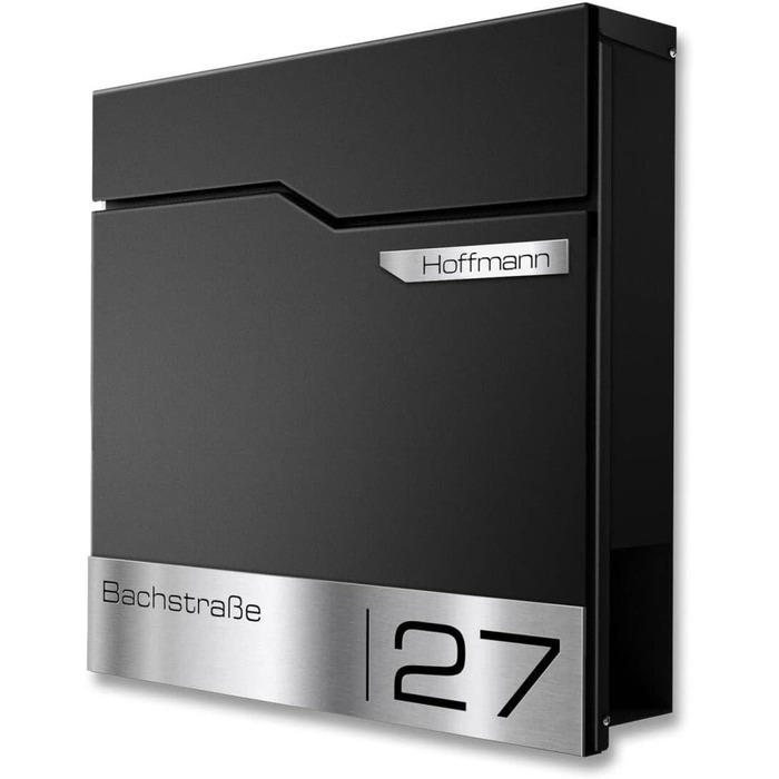 Поштовий ящик настінний Metzler Thobe з нержавіючої сталі та відділенням для преси, з іменним шильдиком, чорний