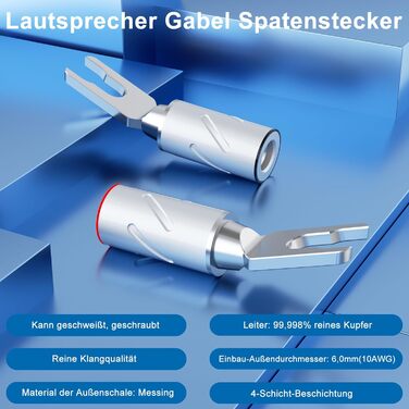 Комплект позолочених роз'ємів-лопаток для акустичних кабелів Monosaudio SY1508G (8 шт), чиста мідь, під кабель 8-20AWG до 4мм, S900R (Родієве покриття)