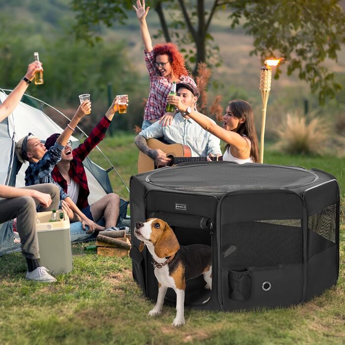 Переносний вольєр для цуценят та дрібних тварин PETSFIT - вольєр для собак, котів з водонепроникним дном, поп-ап система, сірий/зелений, 92x84x53 см