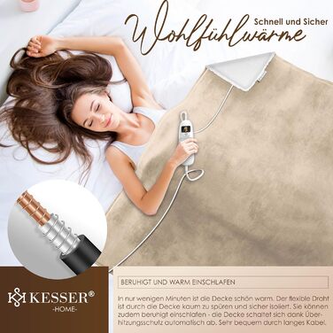 Електрична грілка KESSER® 200x180 см з автовимкненням | Двостороння, 9 температурних режимів, з таймером та цифровим дисплеєм | Підходить для ліжка та дивана | Можна прати до 40°C