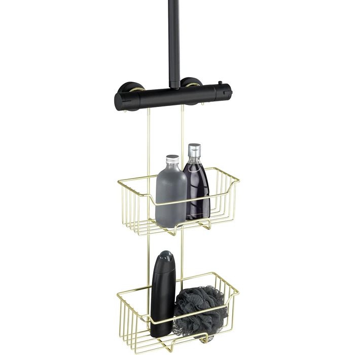 WENKO Thermostat Shower Caddy Model Milo, 2 Tiers, Shower Shelf for Hanging on the Faucet, Stainless Steel (Rustproof) Shelf, 25 x 55 x 14 cm, Gold