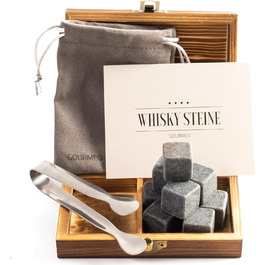 Набір для охолодження віскі GOURMEO 9 Stones - 9 каменів для охолодження віскі, з нержавіючою сталлю та щипцями, у дерев'яній коробці