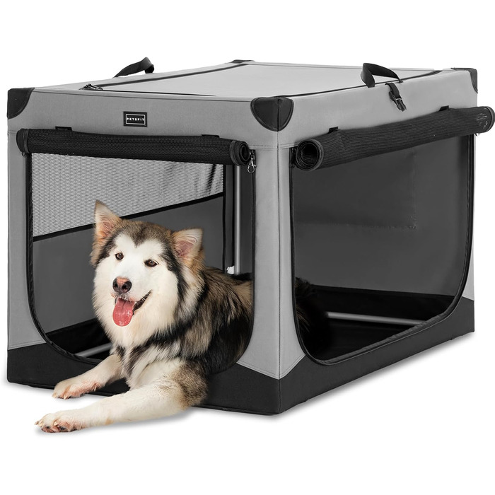 Транспортна переноска для собак Petsfit, XL, сіра - складана, для подорожей та авто, підходить для малих собак та котів