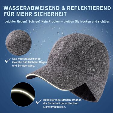 Водонепроникна шапка-кепка TOP-EX для жінок з відкидною часткою та отвором для хвостика, тепла флісова підкладка, біг узимку, світловідбиваюча, сірий колір, розмір L-XL