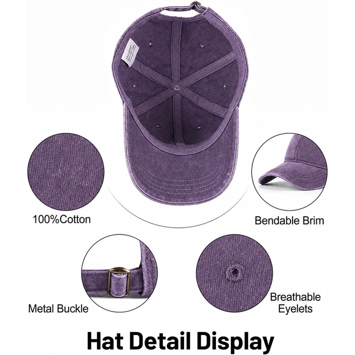 Кепка бейсболка Zylioo XL/XXL вінтажна темно-фіолетова (Dark Purple) з бавовни, washed cotton
