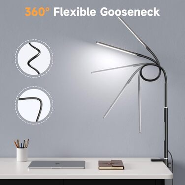 LED лампа для столу з кріпленням, регульоване затемнення, архітектурна лампа, лампа для офісу з регульованим кріпленням, пульт дистанційного керування, 4 колірні температури, чорний