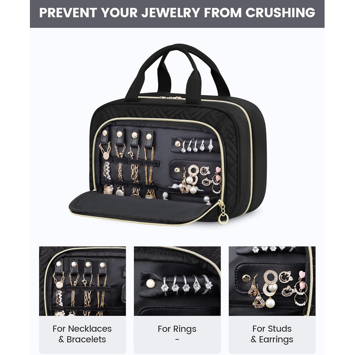 Сумка для косметики OVEVOOK чорна з відділенням для прикрас (M-Update) - водонепроникна, з гачками