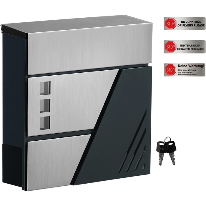 Поштовий ящик настінний SONGMICS з оглядовим вікном, замок, сріблясто-антрацитовий GMB053G01