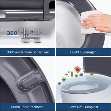 Сидіння для унітаза WOLTU з мікроліфтом (Softclose), матеріал Duroplast, овальна форма, функція швидкого зняття Quick Release, сіре