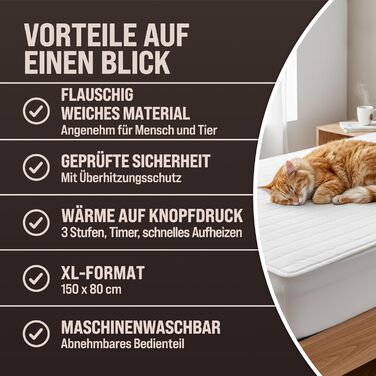 Електрична ковдра Monzana® 150x80 см, 3 режими нагріву, 60 Вт, біла, з захистом від перегріву, придатна для прання