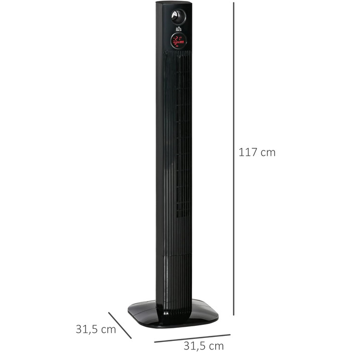 Турбовентилятор HOMCOM з пультом керування, 45W, осциляція, аромадифузор, таймер, 3 режими, чорний