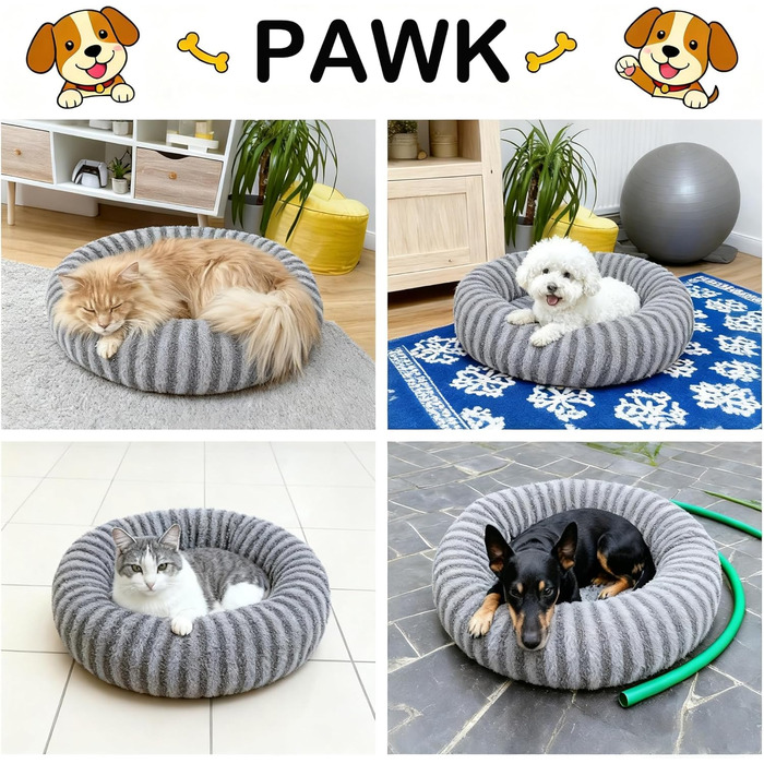 Кругле ліжко для собак середніх порід та котів, сіре. Зручне, миється, знімний кошик, наповнювач гранулят та Memory Foam, 76x76x20 см