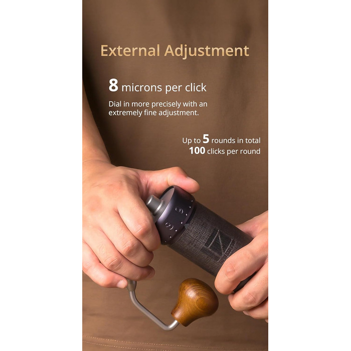 Кавомолка ручна 1Zpresso J-Ultra, сірий колір, конічні жорна, складний руків'я, магнітний контейнер 40г, регулювання помелу, швидка кавомолка для еспресо