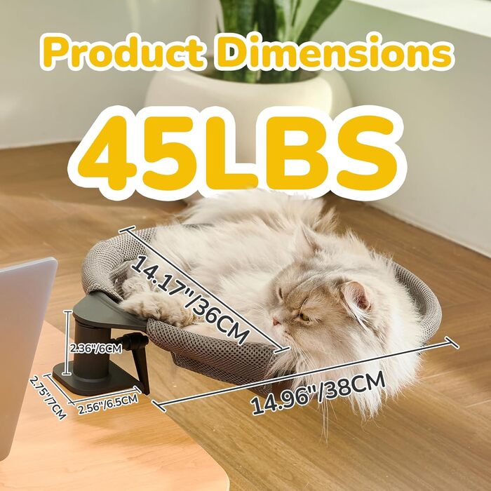 Підвісне ліжко для котів CATISM 360° - зручне котяче ліжко-гамак, сіре, 36x38 см, до 20 кг