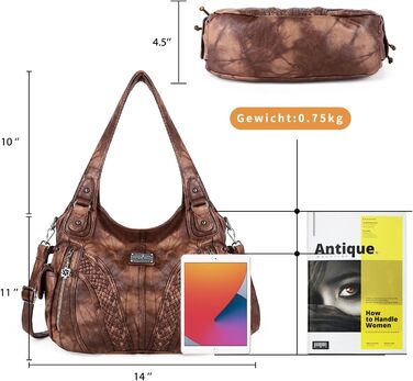 Сумка жіноча AngelKiss через плече, водонепроникна PU шкіра, коричнева. Багатофункціональна сумка-месенджер з кишенями на блискавці