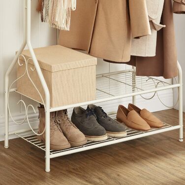 SONGMICS Vintage Style Clothes Rack Wardrobe Clothes Rail with Clothes Rod and 2 Shelves made of Metal 92 x 173 x 41 cm (W x H x D), Cream White, HSR07W