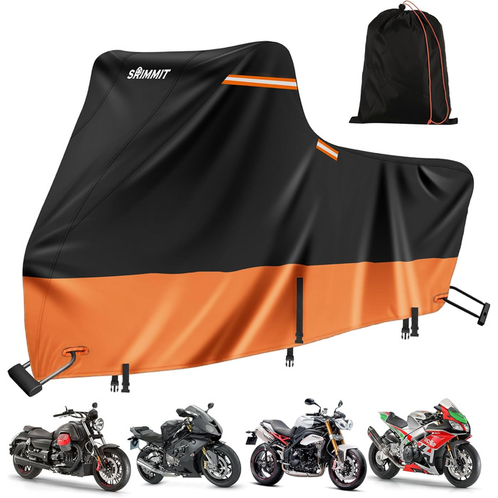 Чохол для мотоцикла Harley Davidson Touring, 3XL, 420D, захист від УФ, дощу та пилу, преміум-якість, чорний-помаранчевий