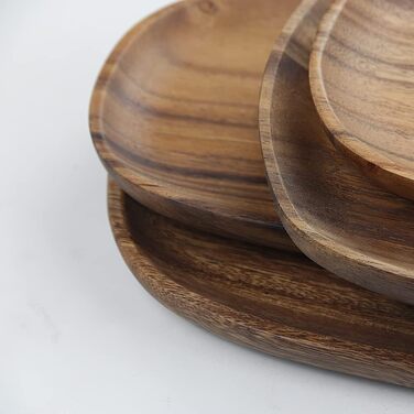 Set of 4 Serving Trays, Irregular Round Wooden Plates & Platters for Snacks, Cheese, Appetizers, Dessert, Sushi, Fruit, Salad, Wooden Serving Board