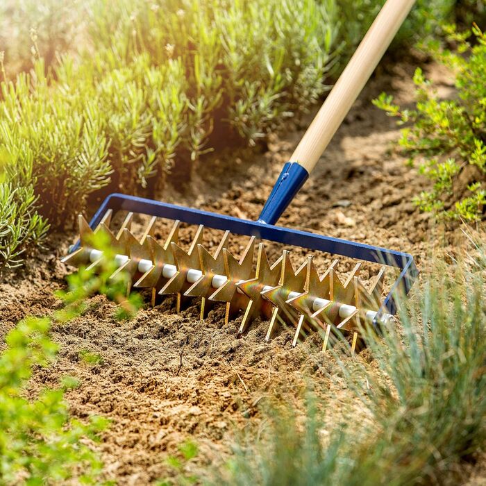 KADAX Star Tiller with Wooden Handle, 12-Star Cultivator, Garden Tiller, Rolling Cultivator, Crumbler for Loosening Soil, Cultivator, Rolling Hoe