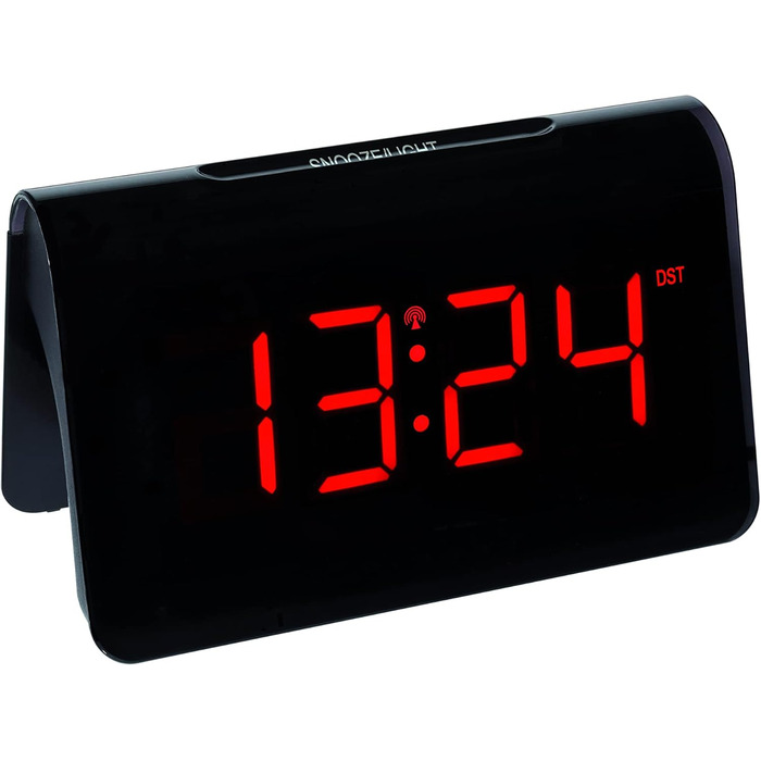 TFA Dostmann ICON Digital Radio Alarm Clock, 60.2543.05, Alarm with individual snooze duration, 2 brightness levels, very bright red LED digits, radio clock, black