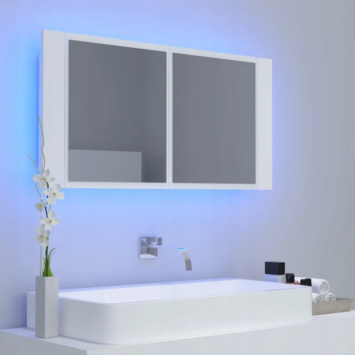 Шафа у ванну кімнату з дзеркалом та RGB LED-підсвіткою, біла, 90x12x45 см