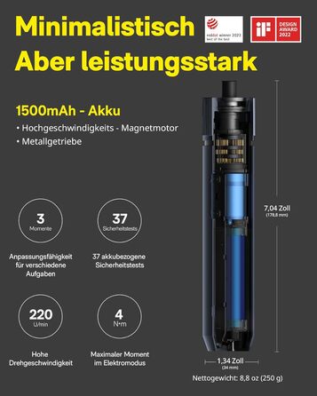 Акумуляторний шуруповерт HOTO з магнітом та 25 бітами, LED-підсвічуванням, 3 рівнями крутного моменту (1.5/3/4 Н.м), акумулятор 1500 мАг, зарядка USB-C, для ремонту меблів та електроприладів