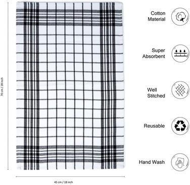 Encasa Frottee Kitchen Towel Set – 70x45 cm – absorbent multipurpose cleaning cloth, reusable towel and dishcloth (12-pack – Black Combination)