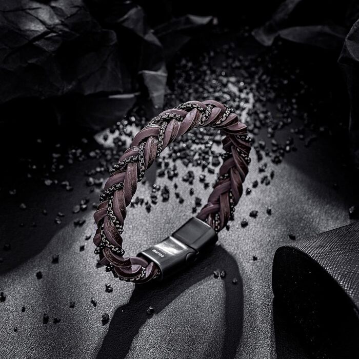 Чоловічий шкіряний браслет преміум-класу з магнітною застібкою з нержавіючої сталі, коричневий (20 см)