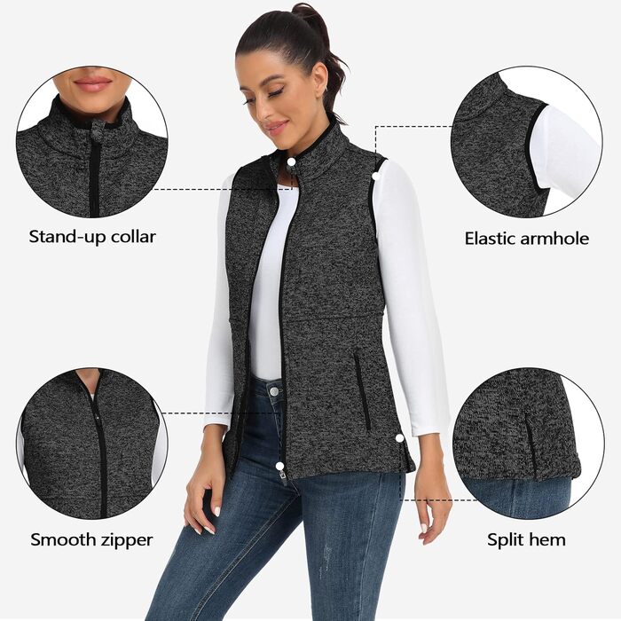 Жіноча флісова жилетка Soneven Daen Weste для бігу, походів та їзди на коні. Легка, вітронепроникна жилетка з м'якого флісу, підходить для зими. Розмір M, колір: темно-сірий.