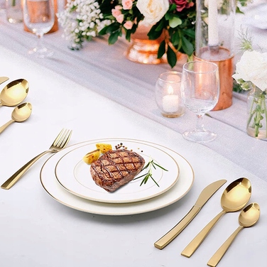 Набір золотих столових приборів на 6 осіб, нержавіюча сталь, 24 предмети — ідеальний подарунок