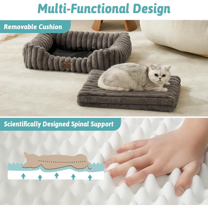 Ортопедичне собаче ліжко COZY KISS, м'яке, для собак маленьких та середніх порід, з високим бортиком, 76 x 58 x 18 см (Сірий)