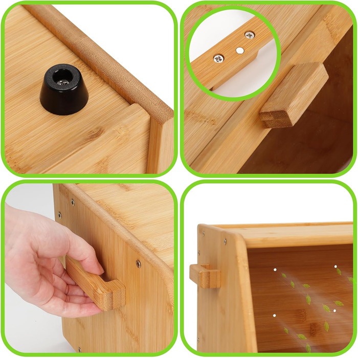 AMBIRD Бак для хліба з бамбука 20л - велика місткість з прозорими акриловими дверцятами - двошарове зберігання з вентиляцією та боковими ручками - зберігає хліб свіжим та організовує кухонний простір (CBBNA001EUAM13)