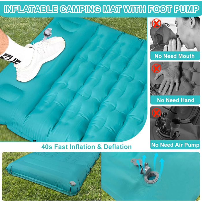 Надувна ізольована каремат для кемпінгу DeeprBling з самонадуваванням та помпою, 200x70x10 см