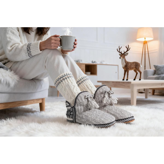 Тапочки халатні жіночі COFACE Lammfell, теплі, з м'якої вовни, сірі, 37/38 EU