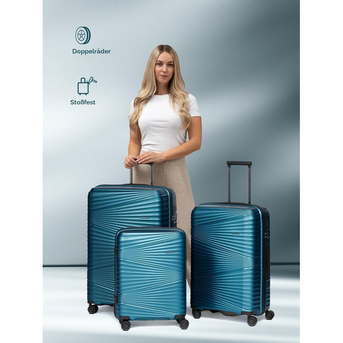 Набір ультралегких валіз Pactastic з жорстким корпусом, 3 предмети, Turquoise Metallic