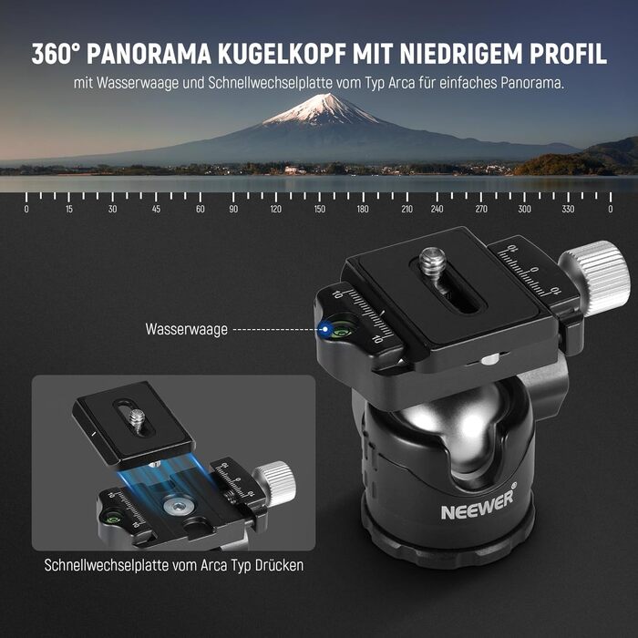Карбоновий міні-штатив NEEWER з кулястою головкою 360°, тримачем для телефону та пультом керування, компактний дорожній штатив для DSLR камери, відеокамери та смартфона, навантаження до 5 кг (TP-AAM521)