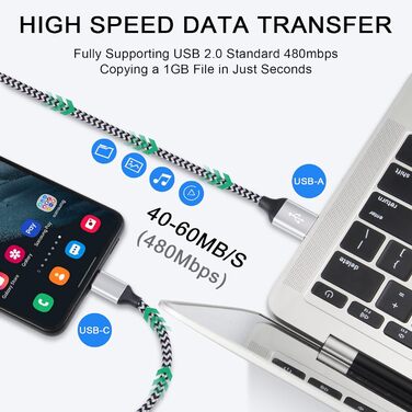 Кабель USB Type-C 3 шт. (3M+2M+1M) для Samsung, Huawei, Xiaomi: швидка зарядка, передача даних