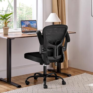 Офісне крісло Yaheetech з підйомними підлокітниками, регульованою підтримкою попереку, сітчасте крісло, ергономічне, з функцією гойдання, регульоване по висоті, чорне